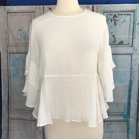 Anthropologie Tops - Eri+Ali White 3/4 Ruffle Sleeve Soft Pullover Top